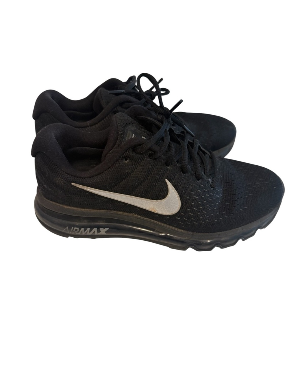 Nike Air Max Black Running Sneakers with Silver Swoosh 2017